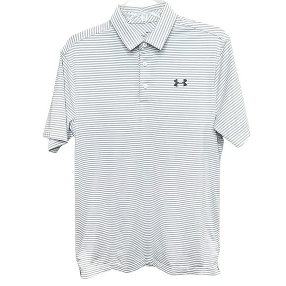 Under Armour Other - Under Armour Men’s HeatGear Gray & White Striped Short Sleeve Polo Shirt Size S